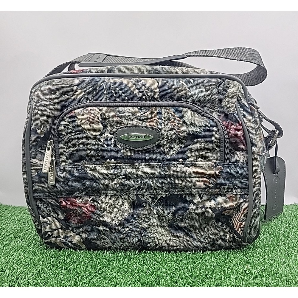 VTG Jaguar Floral Tapestry Bag Luggage Weekender Cosmetic Carryon‎ 11"x9.5"